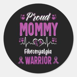 Proud Mummy Fibromyalgia Warrior Awareness Ribbon Classic Round Sticker