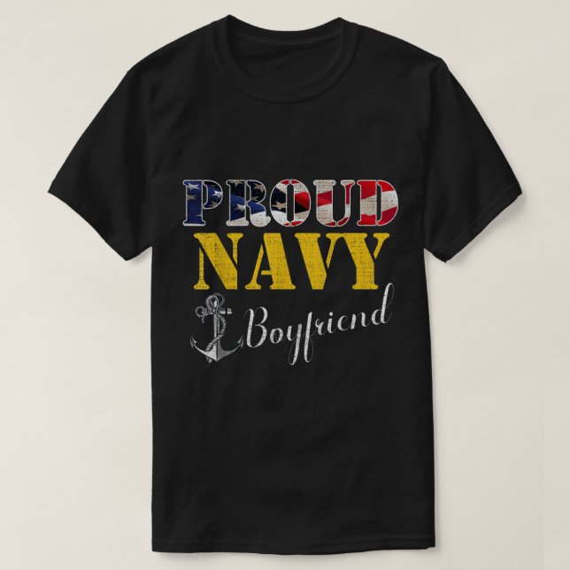 Proud Navy Boyfriend With American Flag For Vetera T-Shirt (Design Front)