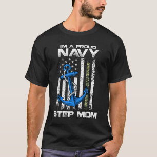Proud Navy Step Mum American Flag T-Shirt