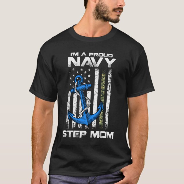 Proud Navy Step Mum American Flag T-Shirt (Front)