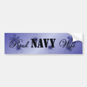 Proud Navy Wife Blue Flowers Bumper Sticker
