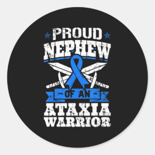 Proud Nephew Of An Ataxia Warrior Blue Awareness R Classic Round Sticker