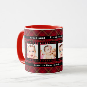 Proud New Aunt Red Plaid with Black 4 Photo Mug