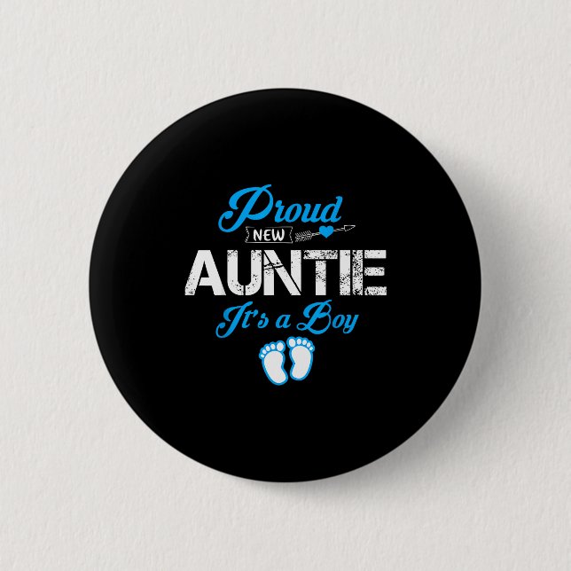 Proud New Auntie It's A Boy Gender Reveal Funny Fa 6 Cm Round Badge (Front)