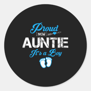 Proud New Auntie It's A Boy Gender Reveal Funny Fa Classic Round Sticker