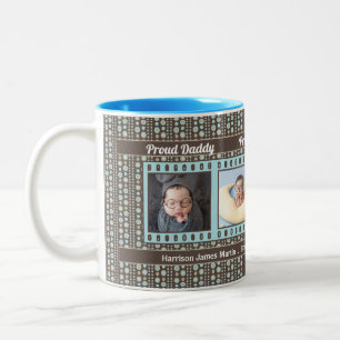 Proud New Daddy 4 Photo Mug Aqua and Brown