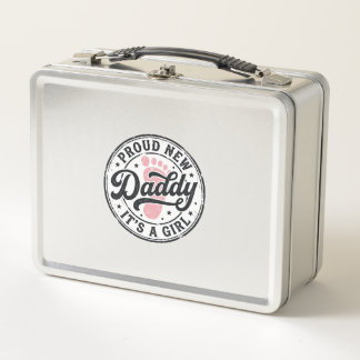 Proud New Daddy Its a Girl Vintage Baby Reveal Metal Lunch Box