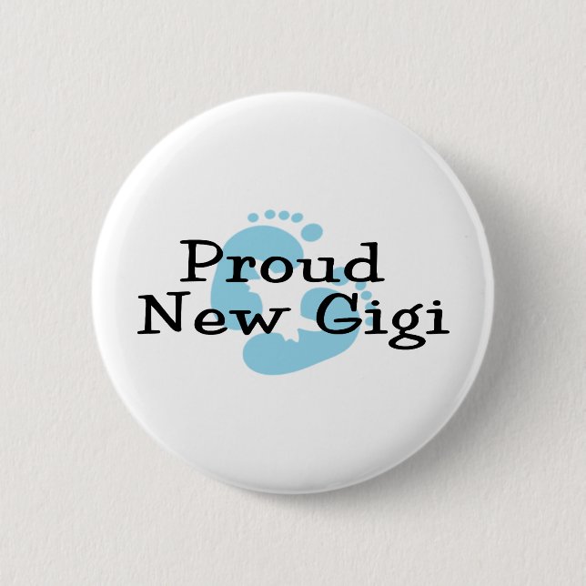 Proud New Gigi Baby Boy Footprints 6 Cm Round Badge (Front)