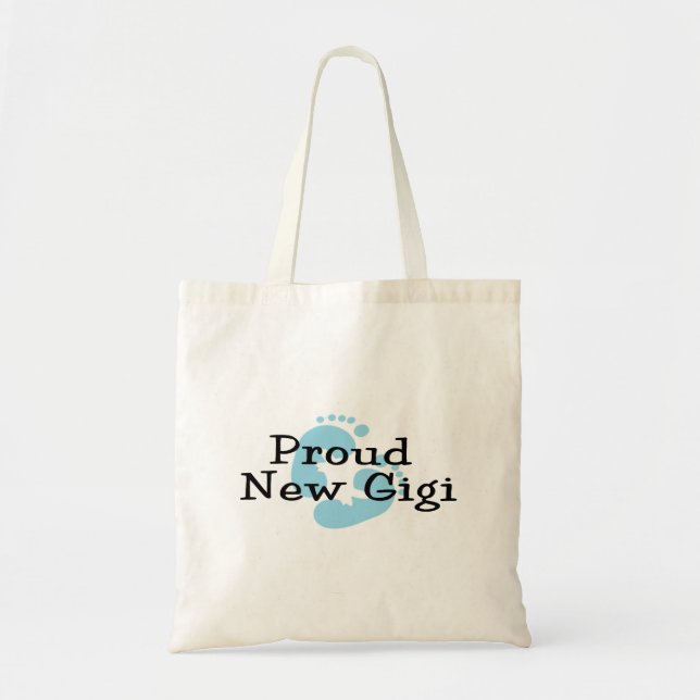 Proud New Gigi Baby Boy Footprints Tote Bag (Front)