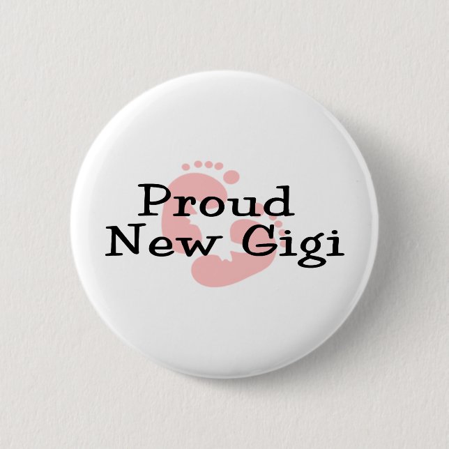 Proud New Gigi Baby Girl Footprints 6 Cm Round Badge (Front)