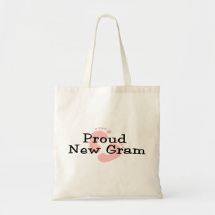 Proud New Gram Baby Girl Footprints Tote Bag