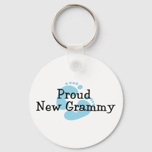 Proud New Grammy Baby Boy Footprints Key Ring