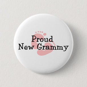 Proud New Grammy Baby Girl Footprints 6 Cm Round Badge