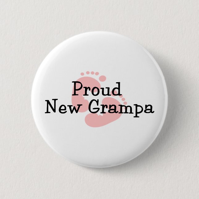 Proud New Grampa Baby Girl Footprints 6 Cm Round Badge (Front)