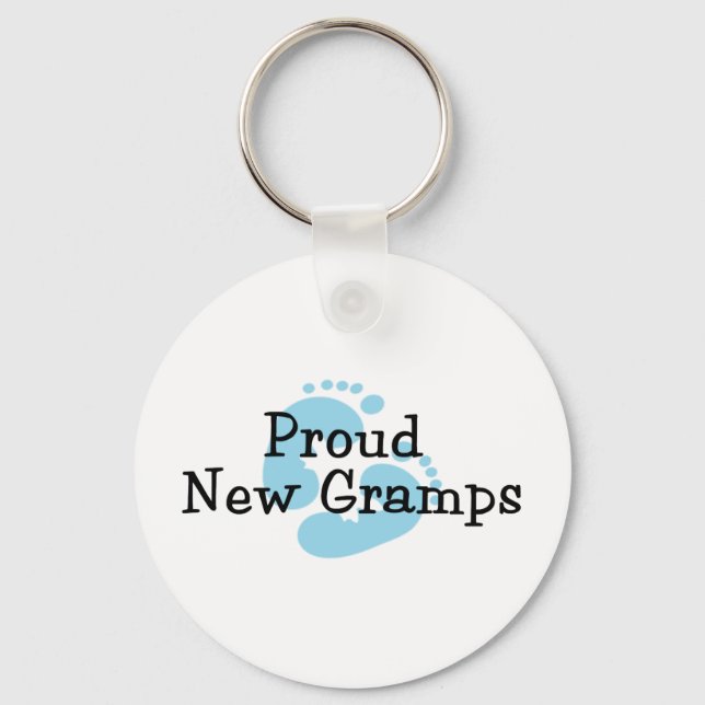 Proud New Gramps Baby Boy Footprints Key Ring (Front)