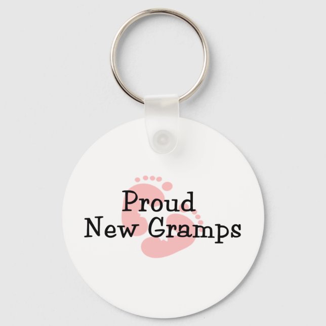 Proud New Gramps Baby Girl Footprints Key Ring (Front)