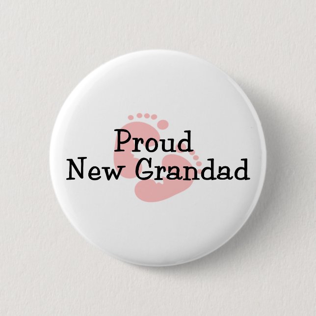 Proud New Grandad Baby Girl Footprints 6 Cm Round Badge (Front)