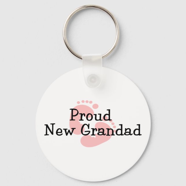 Proud New Grandad Baby Girl Footprints Key Ring (Front)