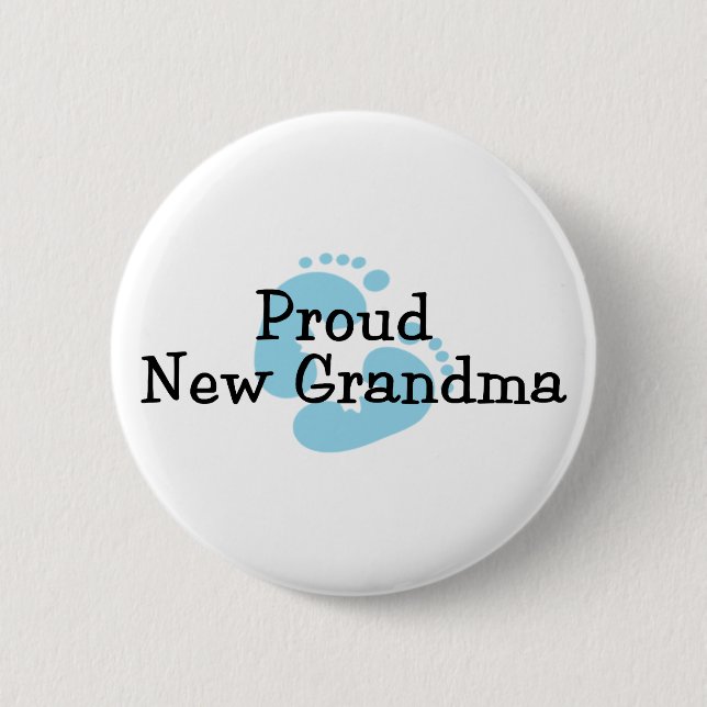 Proud New Grandma Baby Boy Footprints 6 Cm Round Badge (Front)
