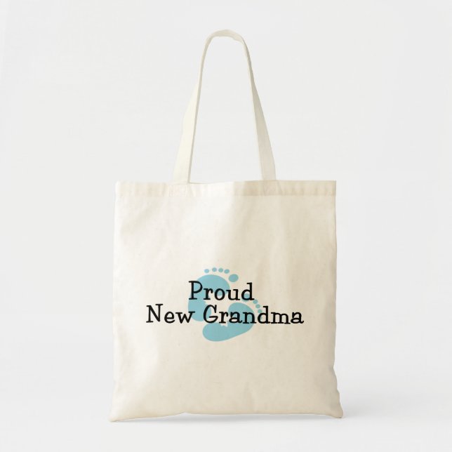 Proud New Grandma Baby Boy Footprints Tote Bag (Front)