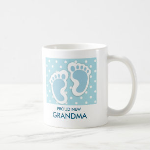 Proud New Grandma Cute Blue Baby Boy's Feet Coffee Mug