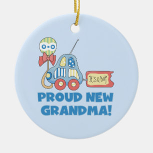 Proud New Grandma It's a Boy Gifts Ceramic Ornament