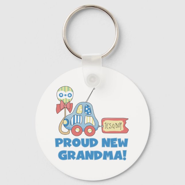 Proud New Grandma-It's a Boy Tshirts and Gifts Key Ring (Front)