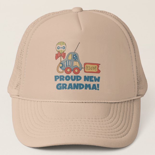 Proud New Grandma-It's a Boy Tshirts and Gifts Trucker Hat (Front)