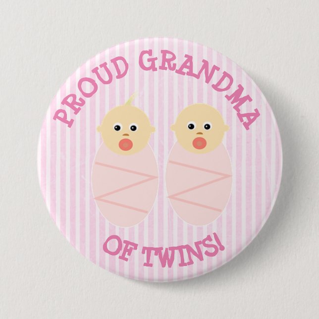 Proud New Grandma of Twins button pink (Front)