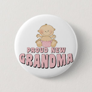 PROUD NEW Grandma T-Shirt 6 Cm Round Badge