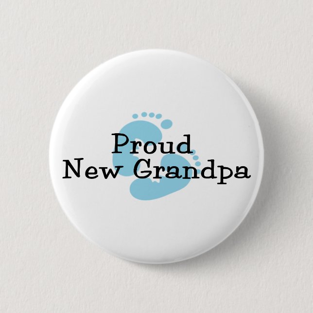 Proud New Grandpa Baby Girl Footprints 6 Cm Round Badge (Front)