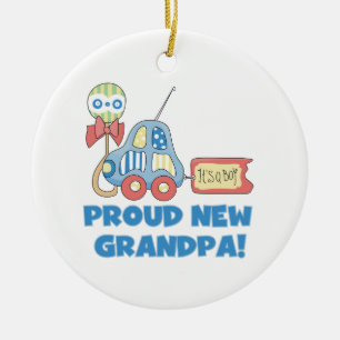 Proud New Grandpa Car It's a Boy Gifts Ceramic Ornament