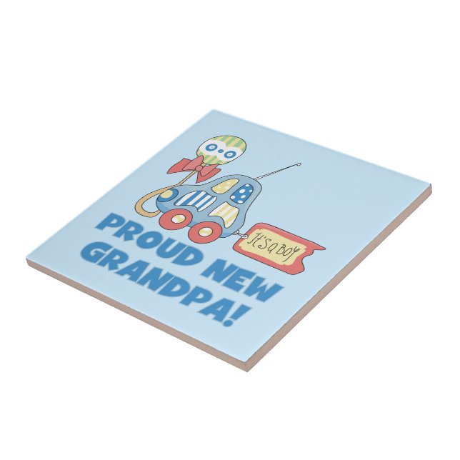Proud New Grandpa Car It's a Boy Gifts Tile (Side)