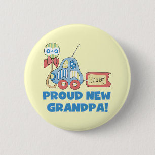 Proud New Grandpa It's a Boy TShirts and Gifts 6 Cm Round Badge