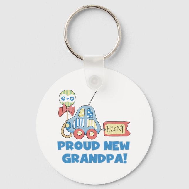 Proud New Grandpa It's a Boy TShirts and Gifts Key Ring (Front)
