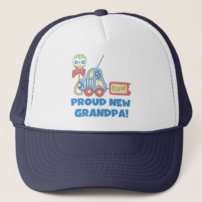 Proud New Grandpa It's a Boy TShirts and Gifts Trucker Hat (Front)