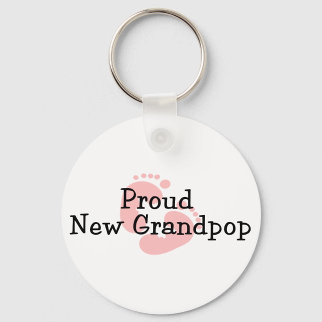 Proud New Grandpop Baby Girl Footprints Key Ring (Front)