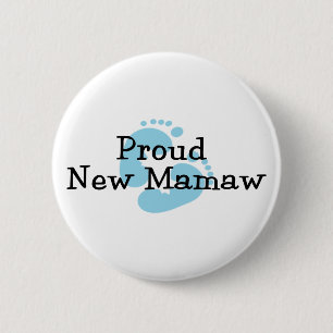 Proud New Mamaw Baby Boy Footprints 6 Cm Round Badge