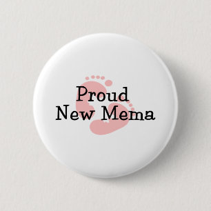 Proud New Mema Baby Girl Footprints 6 Cm Round Badge