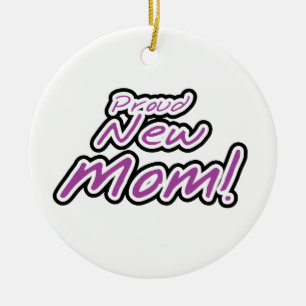 Proud New Mum Black and Purple Text Gifts Ceramic Ornament