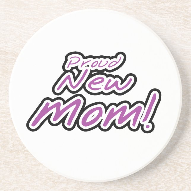 Proud New Mum Black and Purple Text Gifts Coaster (Front)