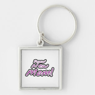 Proud New Mum Black and Purple Text Gifts Key Ring