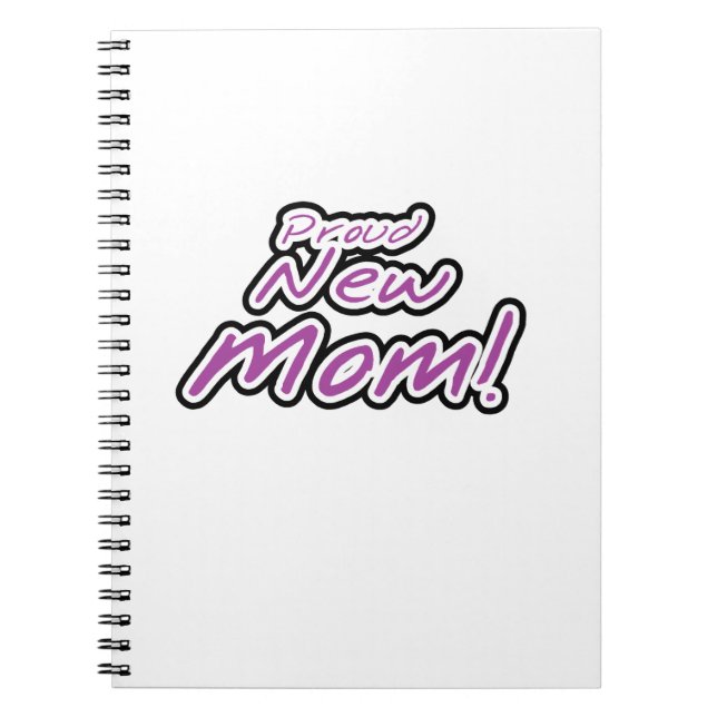 Proud New Mum Black and Purple Text Gifts Notebook (Front)