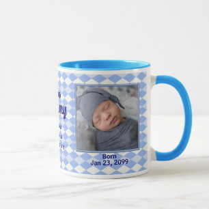 Proud New Mummy Blue Argyle Baby Photo Mug