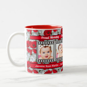 Proud New Mummy Red Poppies 4 Photo Two-Tone Coffee Mug