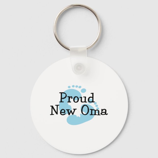 Proud New Oma Baby Boy Footprints Key Ring (Front)