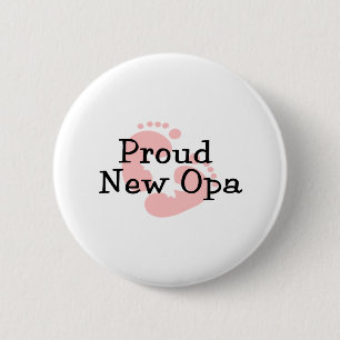 Proud New Opa Baby Girl Footprints 6 Cm Round Badge