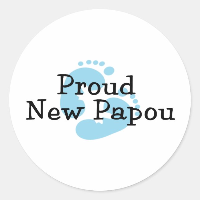 Proud New Papou Baby Boy Footprints Classic Round Sticker (Front)