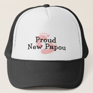 Proud New Papou Baby Girl Footprints Trucker Hat