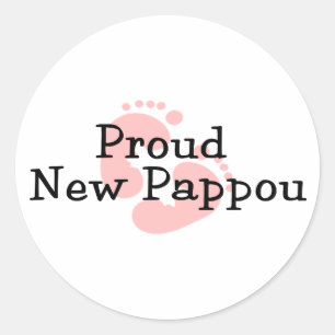 Proud New Pappou Baby Girl Footprints Classic Round Sticker